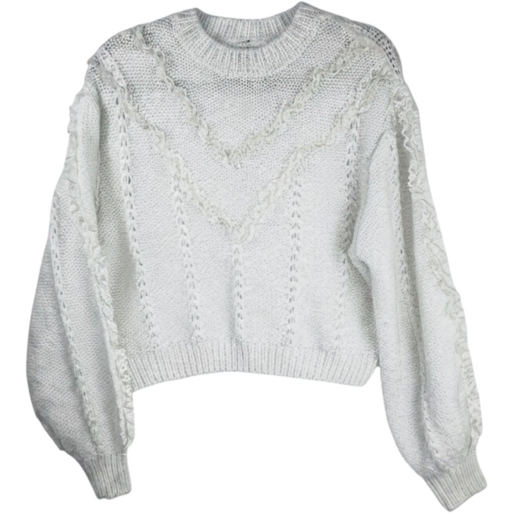 Cottagecore Crochet Sweater Balloon Sleeve Cropped Coquette Ruffles‎ Lace Sz S